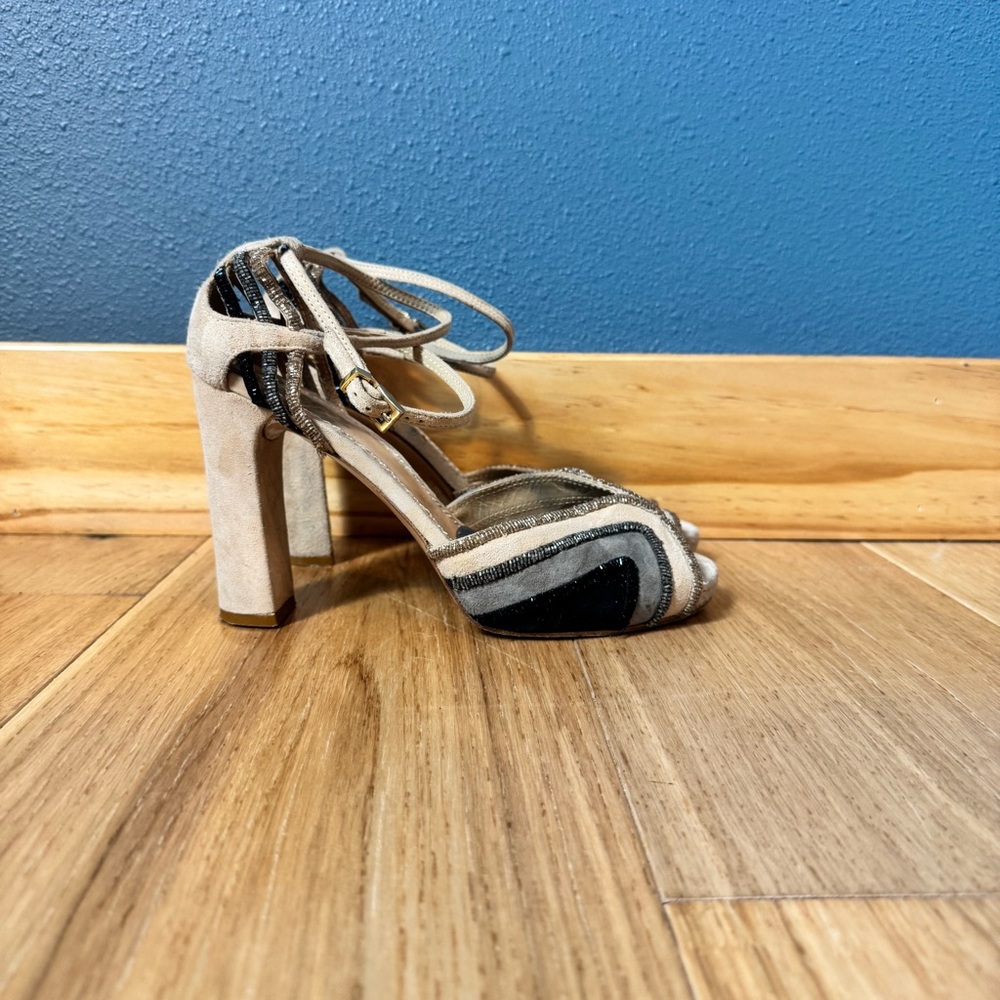 Maliparmi Elegant Peep Toe Suede Ankle Strap 4” Heels Made in Spain size 39 - Picture 7 of 11